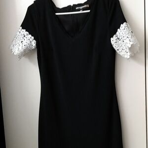 Karl Lagerfeld Black Midi Dress with White Lace Detail